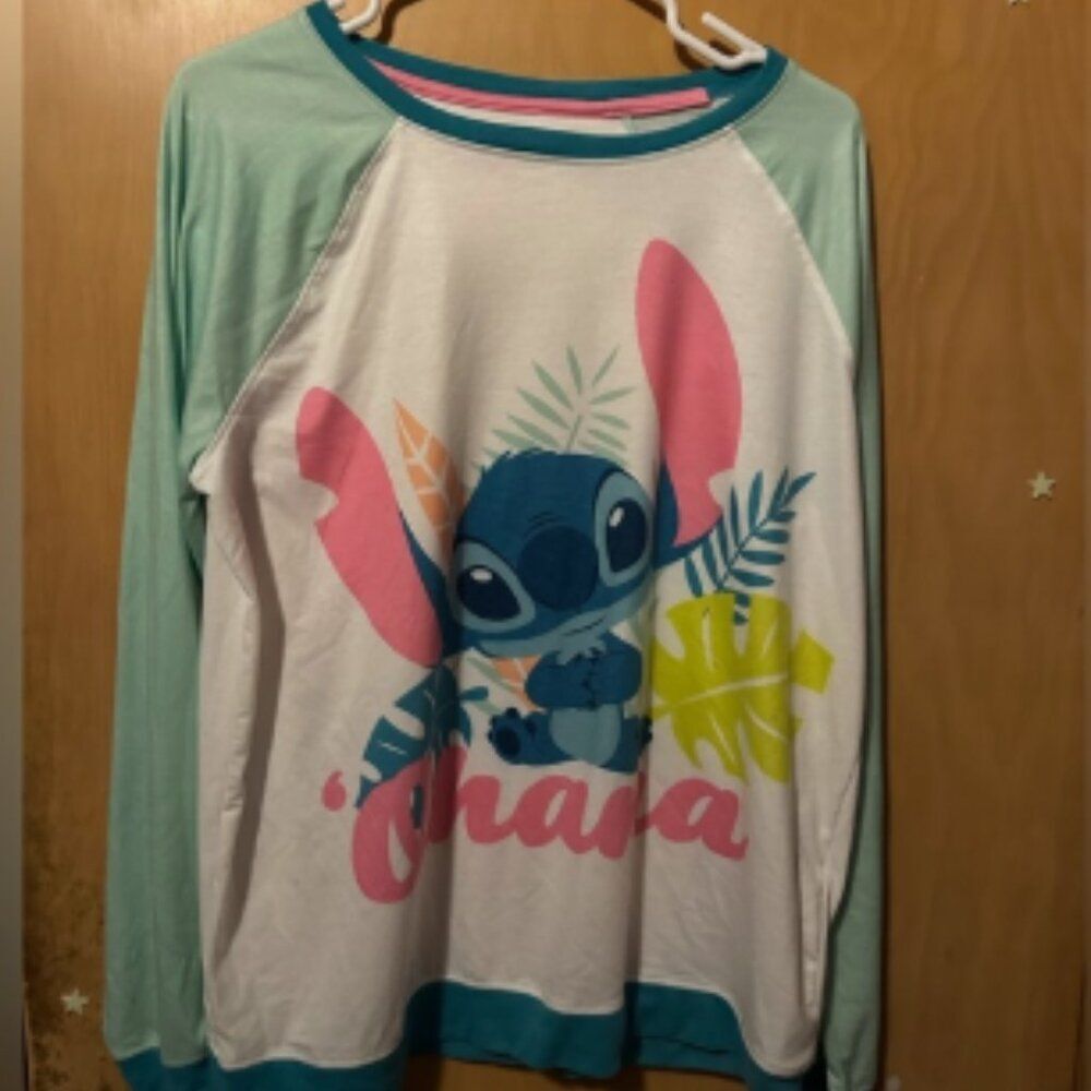 Disney Parks Stitch Ohana Raglan Long Sleeve T-Shirt Size Large NWT
